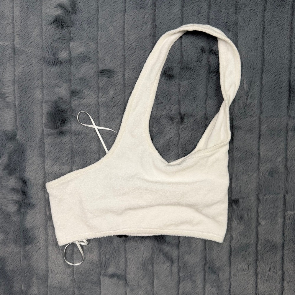 Gianni Bini White Terry Cloth One Shoulder Lounge Crop Top XS NWT 764/217/40